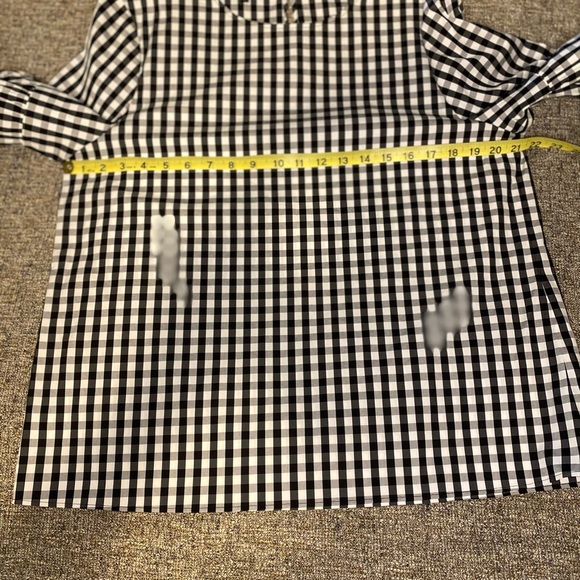 Lafayette 148 New York Revina Ruffle-Sleeve Poplin Plaid Blouse Large - Picture 11 of 14